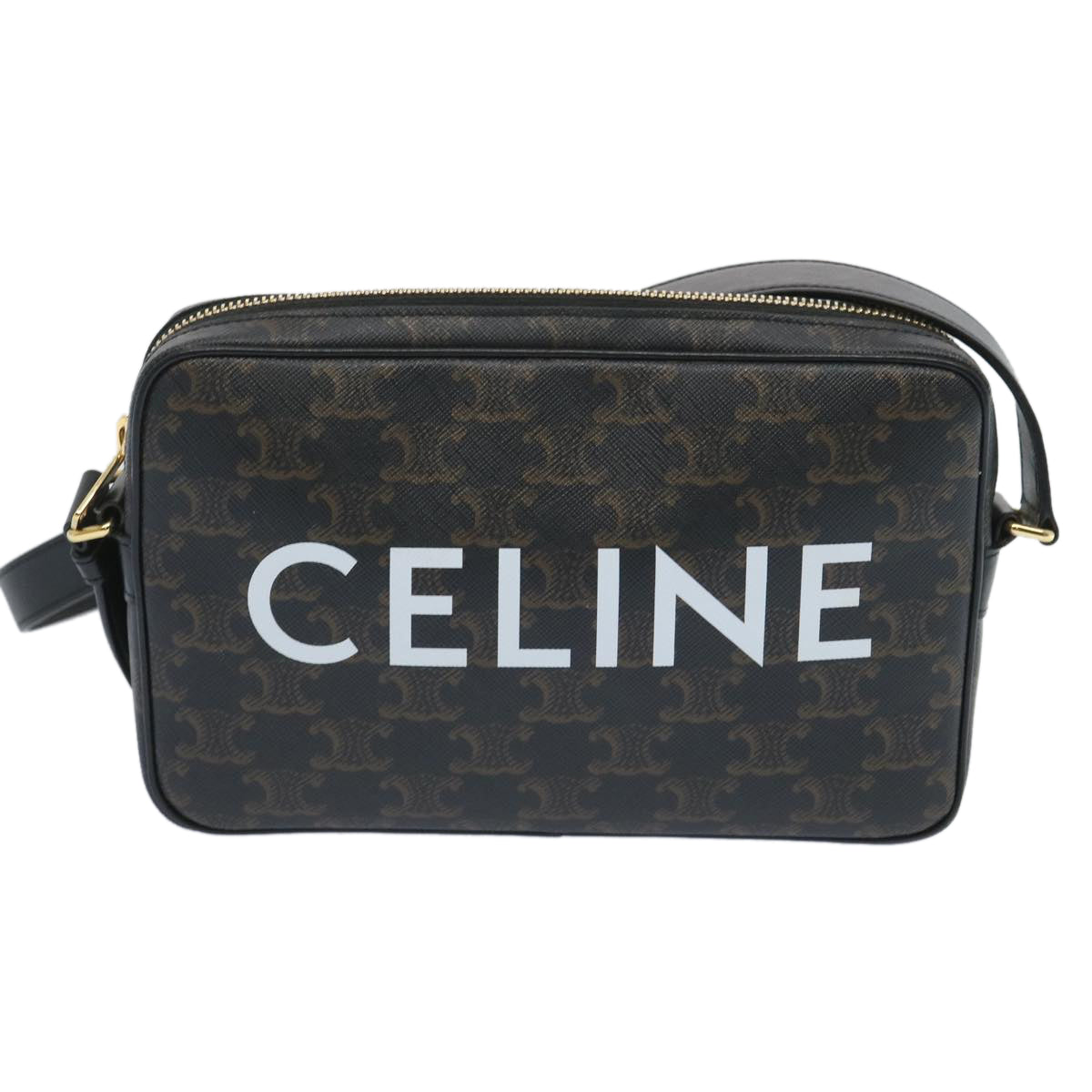 CELINE Triomphe Canvas Shoulder Bag PVC Leather Black 194502EJG Auth 66837A - 0