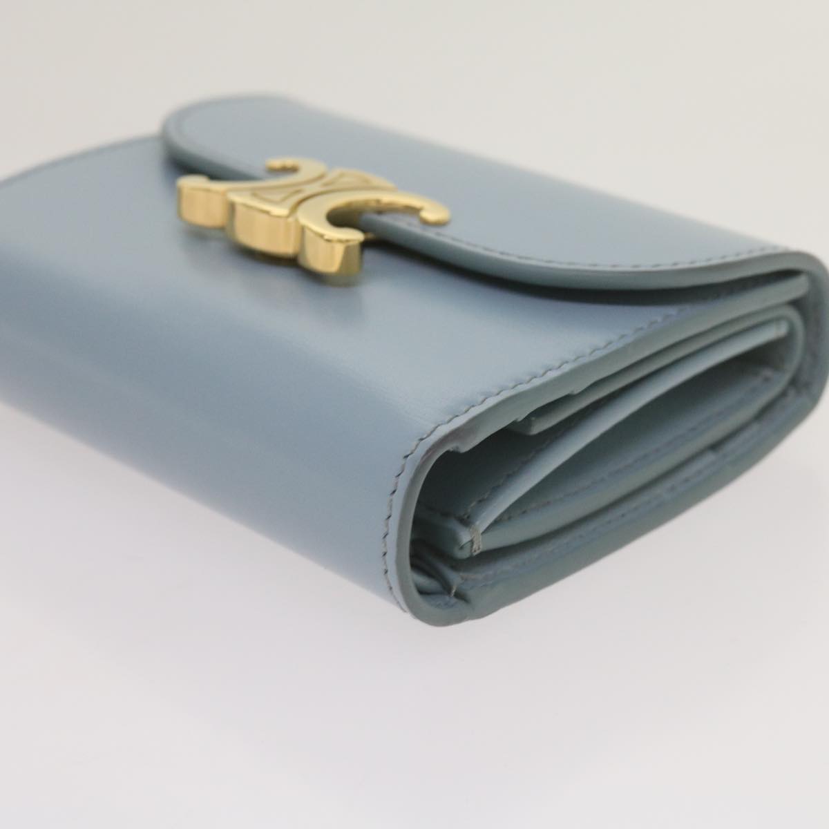 CELINE Wallet Leather Light Blue 10D783DPV Auth 66844A