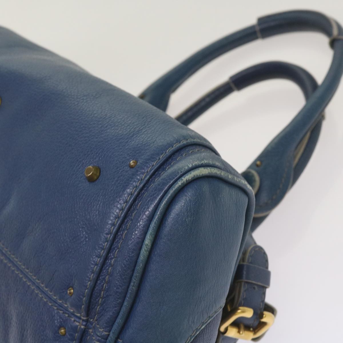 Chloe Paddington Shoulder Bag Leather Blue Auth 66849