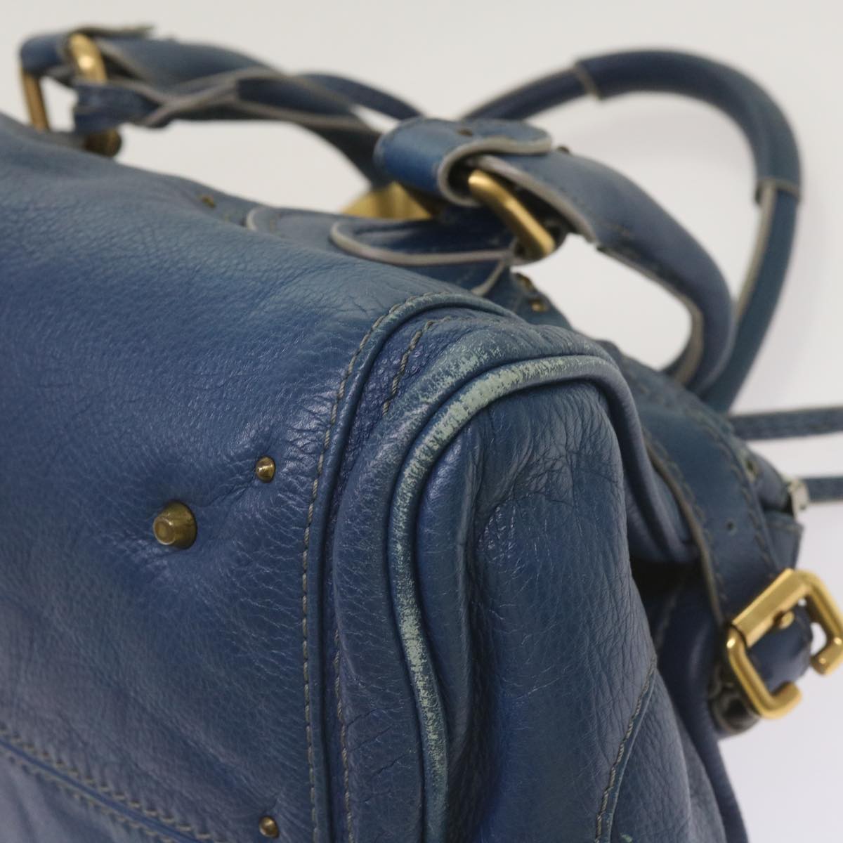 Chloe Paddington Shoulder Bag Leather Blue Auth 66849