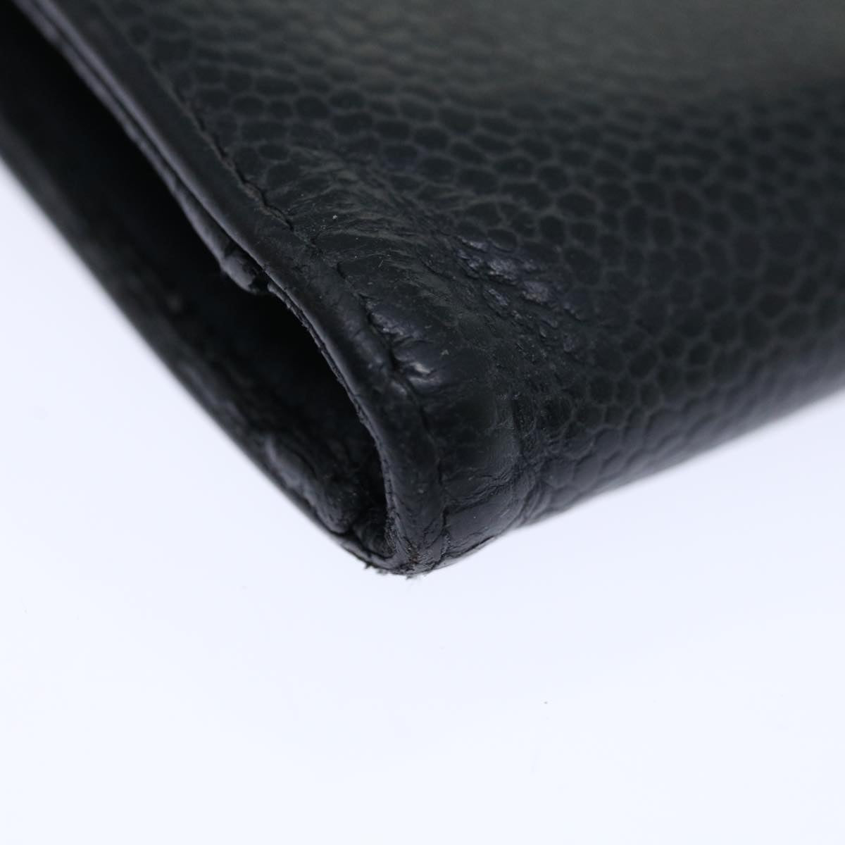 CHANEL Long Wallet Caviar Skin Black CC Auth 66860