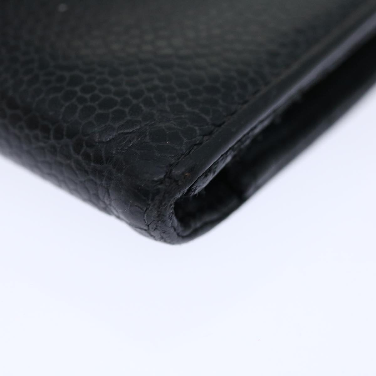 CHANEL Long Wallet Caviar Skin Black CC Auth 66860