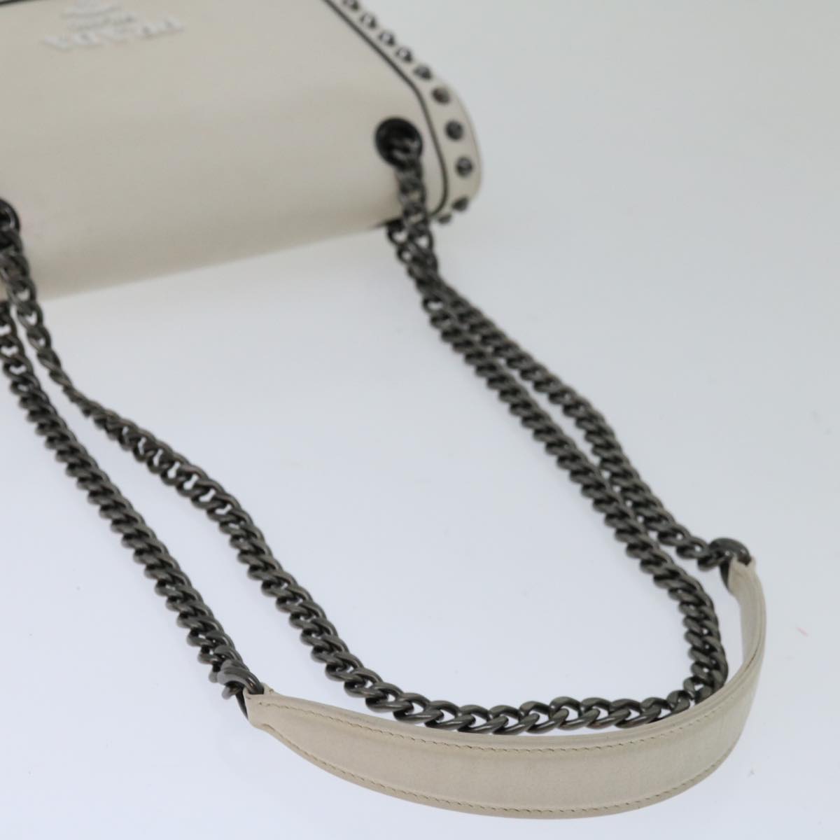 PRADA Chain Shoulder Bag Leather Ivory Auth 66873