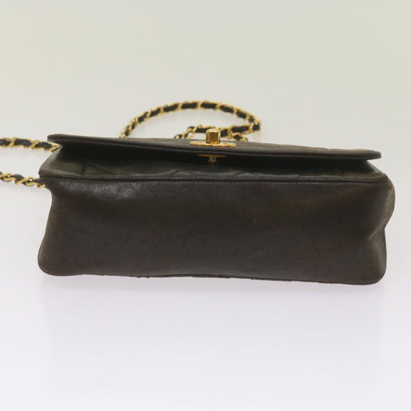 CHANEL Diana Matelasse Chain Shoulder Bag Leather Black CC Auth 66875