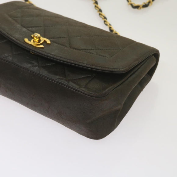 CHANEL Diana Matelasse Chain Shoulder Bag Leather Black CC Auth 66875