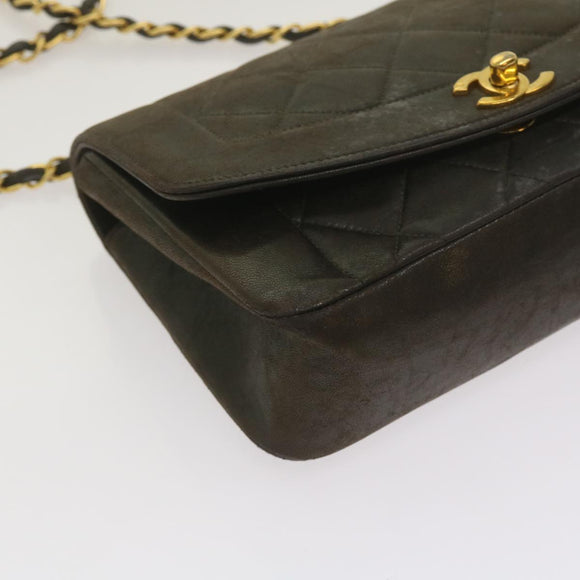 CHANEL Diana Matelasse Chain Shoulder Bag Leather Black CC Auth 66875