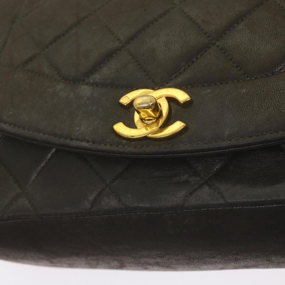 CHANEL Diana Matelasse Chain Shoulder Bag Leather Black CC Auth 66875