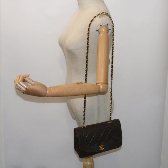 CHANEL Diana Matelasse Chain Shoulder Bag Leather Black CC Auth 66875