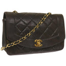 CHANEL Diana Matelasse Chain Shoulder Bag Leather Black CC Auth 66875-1