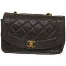 CHANEL Diana Matelasse Chain Shoulder Bag Leather Black CC Auth 66875-13