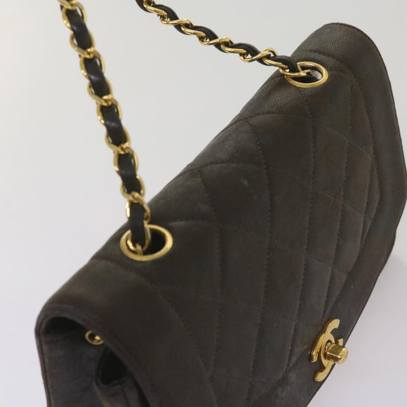 CHANEL Diana Matelasse Chain Shoulder Bag Leather Black CC Auth 66875