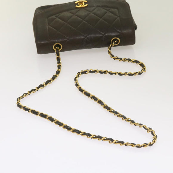 CHANEL Diana Matelasse Chain Shoulder Bag Leather Black CC Auth 66875