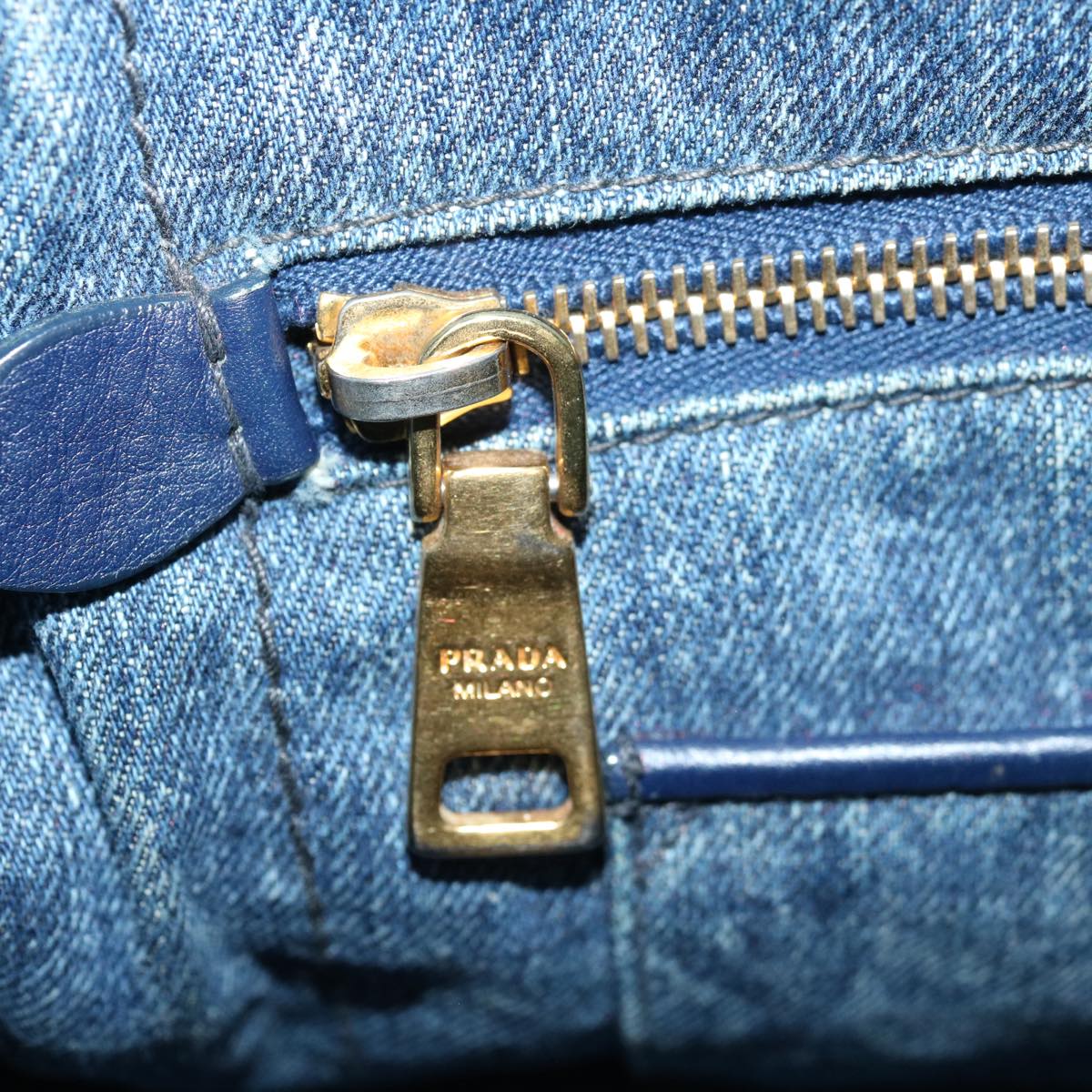PRADA Canapa MM Hand Bag Denim Blue Auth 66920