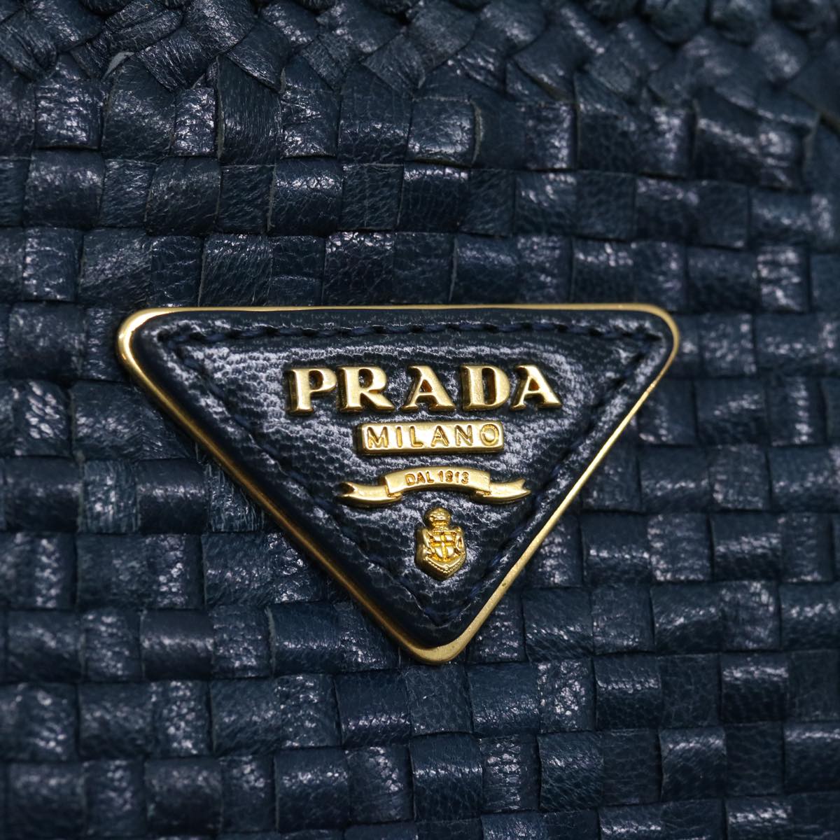 PRADA Clutch Bag Leather Navy Auth 66946