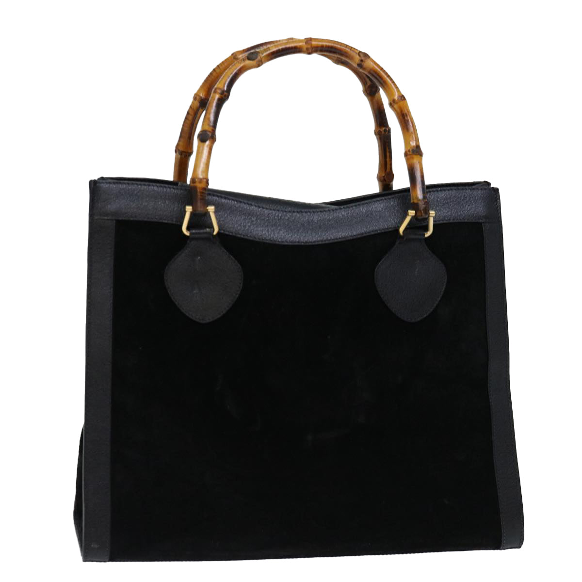 GUCCI Bamboo Tote Bag Suede Black 002 1186 0260 Auth 66947
