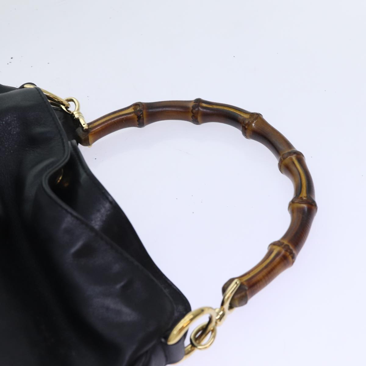 GUCCI Bamboo Shoulder Bag Leather 2way Black Auth 66948