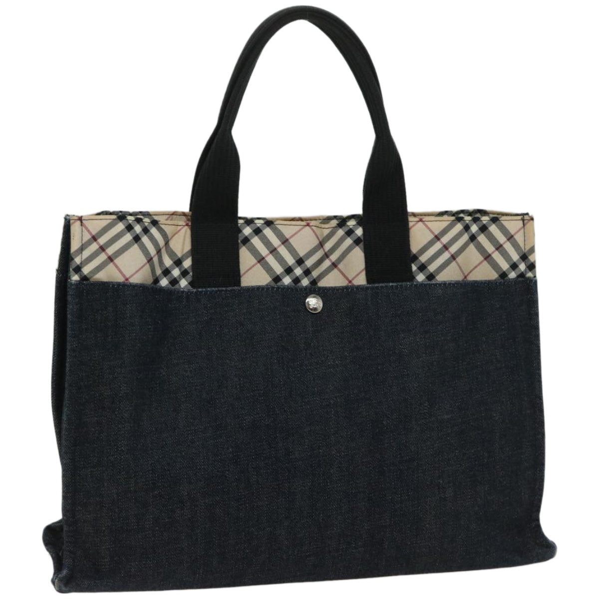 BURBERRY Blue Label Tote Bag Denim Navy Beige Auth 66955