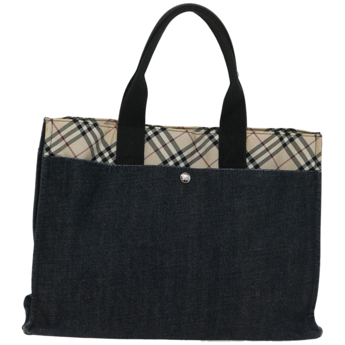 BURBERRY Blue Label Tote Bag Denim Navy Beige Auth 66955