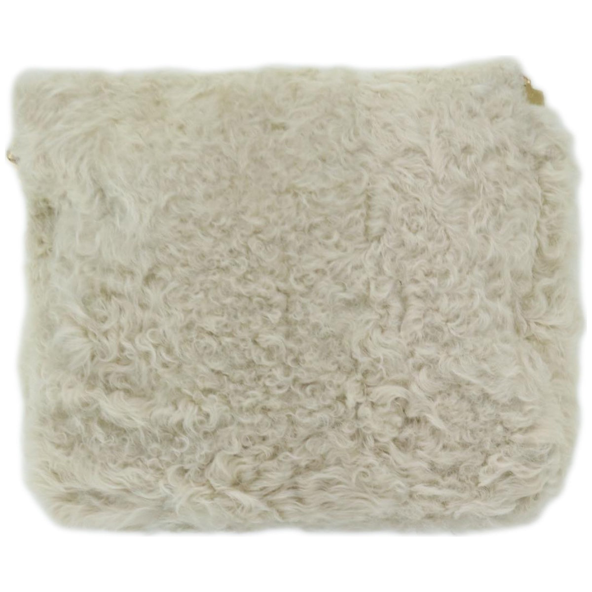 CELINE Chain Shoulder Bag Wool White Auth 66964 - 0