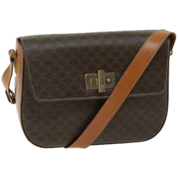 CELINE Macadam Canvas Umhängetasche PVC Leder Braun Auth 67004