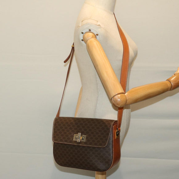 CELINE Macadam Canvas Umhängetasche PVC Leder Braun Auth 67004