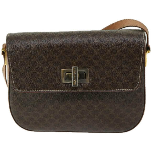 CELINE Macadam Canvas Umhängetasche PVC Leder Braun Auth 67004