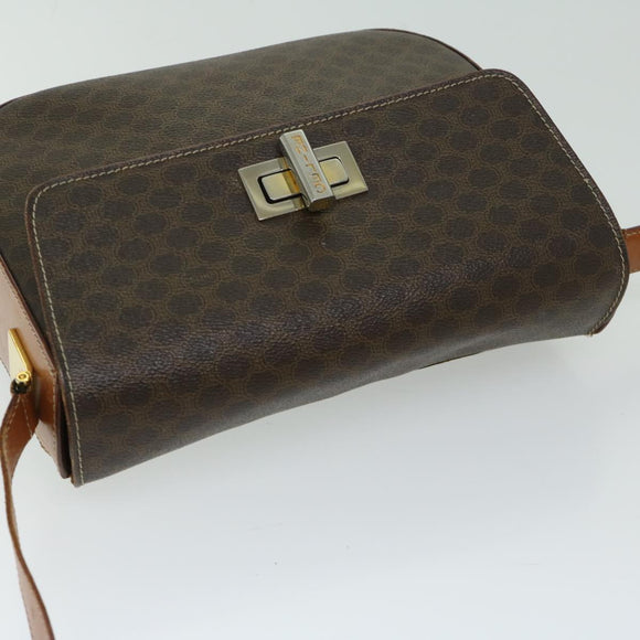 CELINE Macadam Canvas Umhängetasche PVC Leder Braun Auth 67004