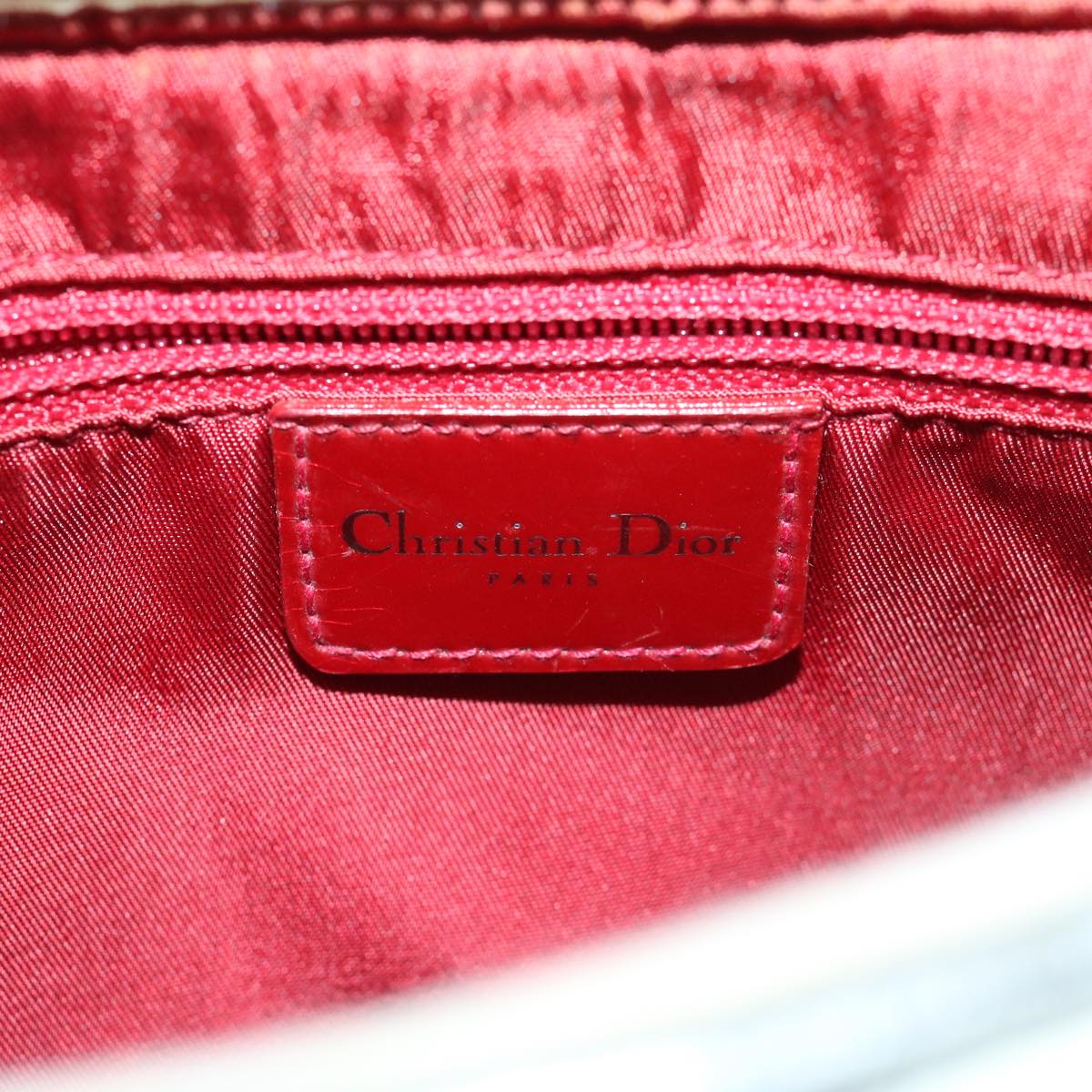 Christian Dior Montaigne Trailer Shoulder Bag Leather White Red Auth 67018