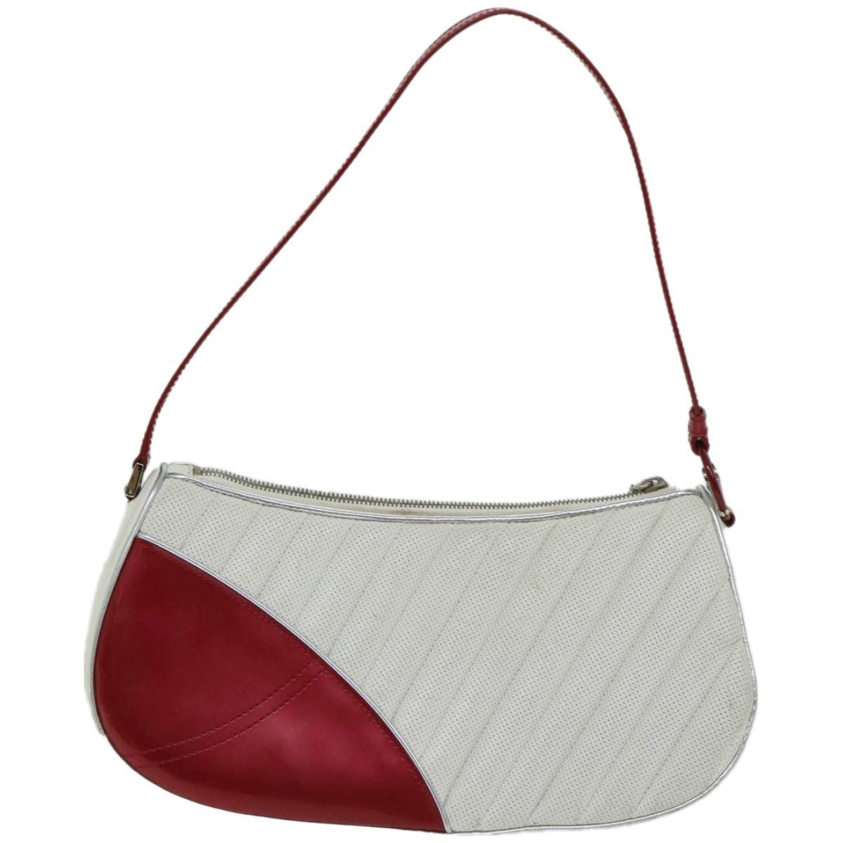 Christian Dior Montaigne Trailer Shoulder Bag Leather White Red Auth 67018 - 0