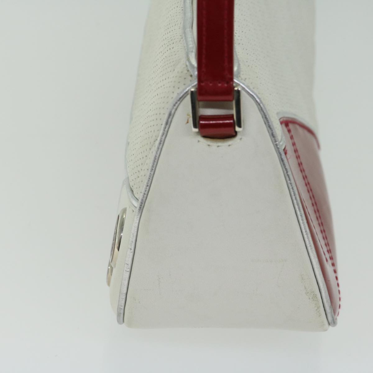 Christian Dior Montaigne Trailer Shoulder Bag Leather White Red Auth 67018