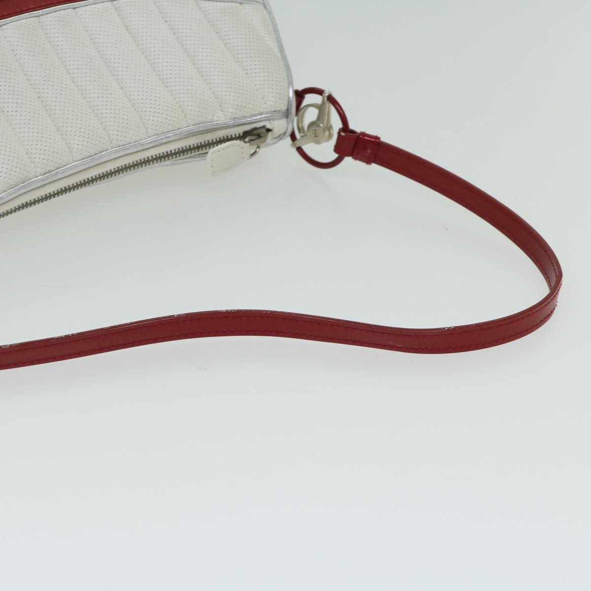 Christian Dior Montaigne Trailer Shoulder Bag Leather White Red Auth 67018