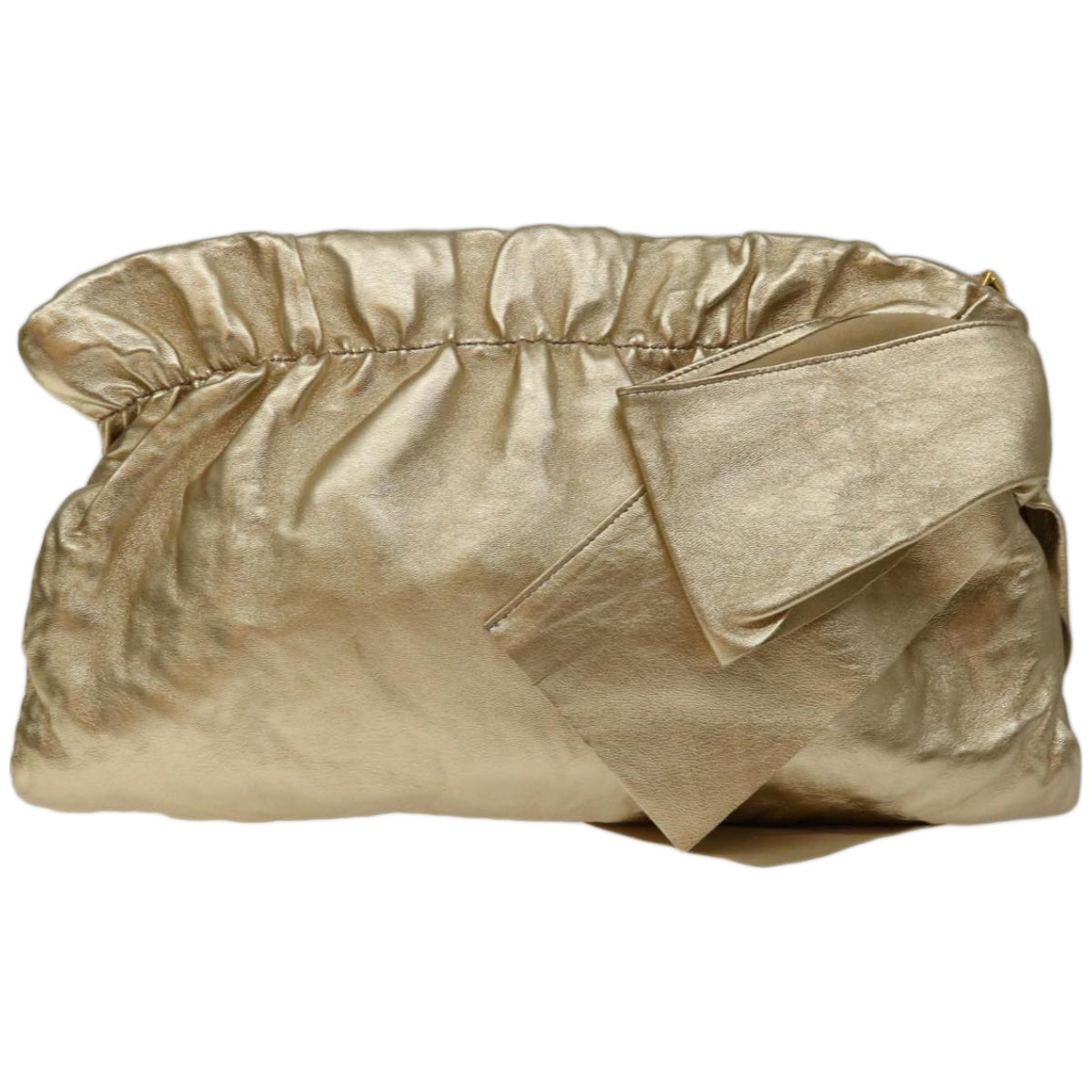 PRADA Clutch Bag Leather Gold Auth 67047 - 0