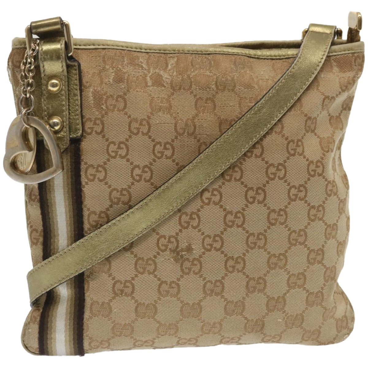 GUCCI GG Canvas Sherry Line Shoulder Bag Black Beige Brown 144388 Auth 67062