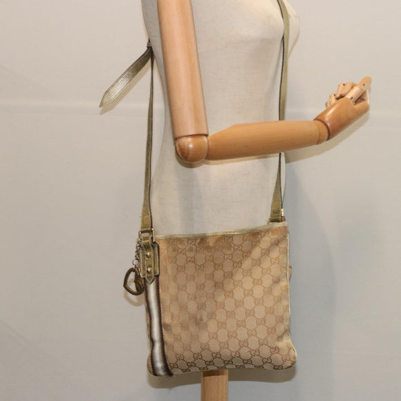 GUCCI GG Canvas Sherry Line Schoudertas Zwart Beige Bruin 144388 Auth 67062