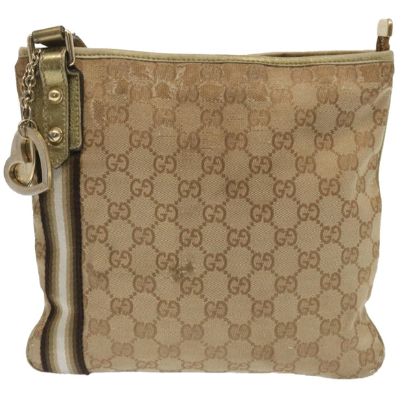 GUCCI GG Canvas Sherry Line Schoudertas Zwart Beige Bruin 144388 Auth 67062