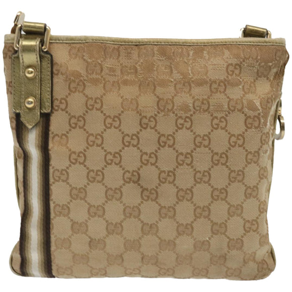 GUCCI GG Canvas Sherry Line Schoudertas Zwart Beige Bruin 144388 Auth 67062