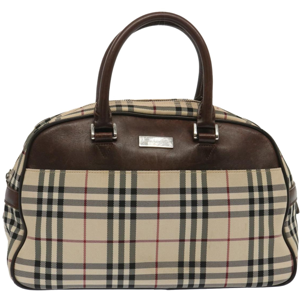 BURBERRY Nova Check Boston Bag Canvas Beige Auth 67063 - 0