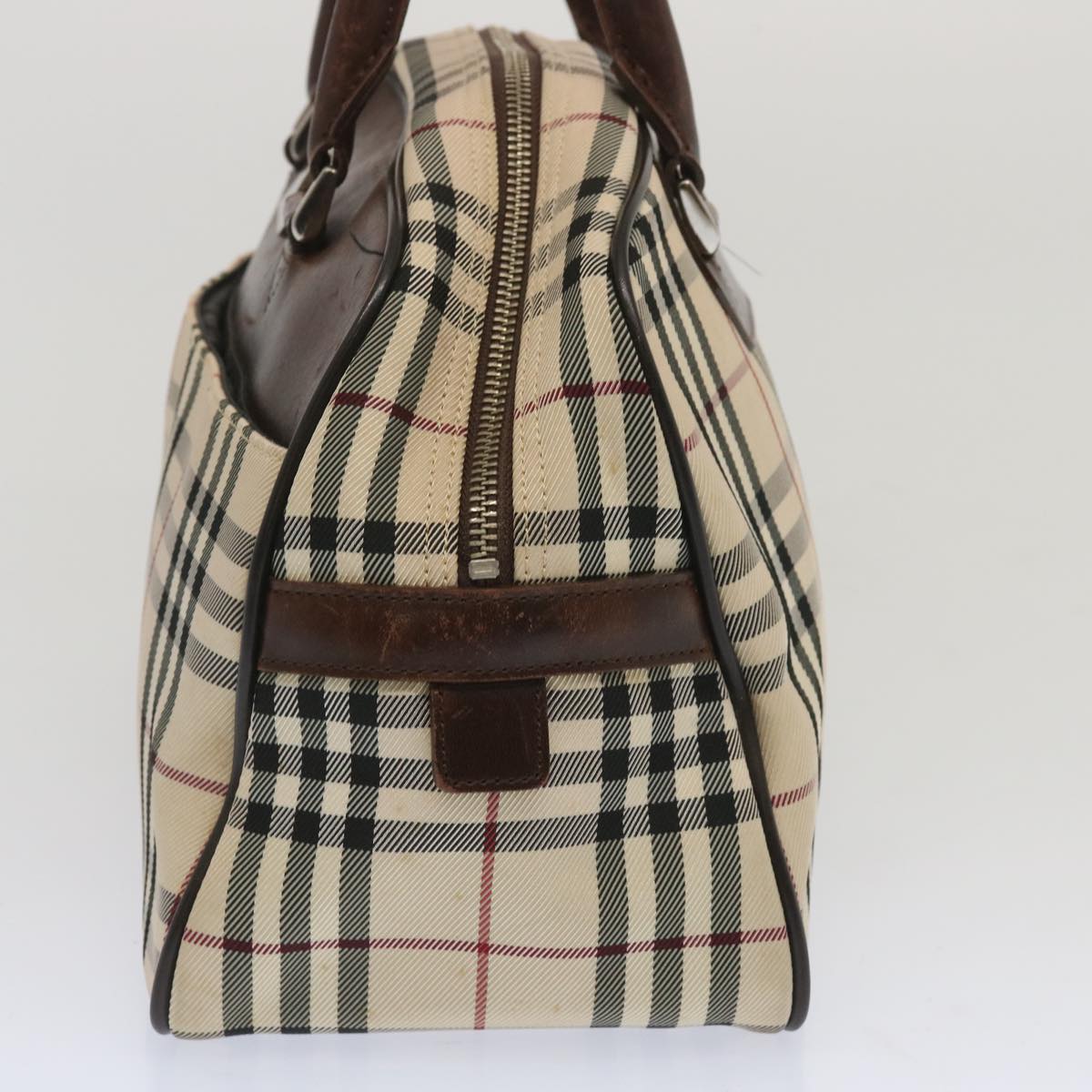 BURBERRY Nova Check Boston Bag Canvas Beige Auth 67063