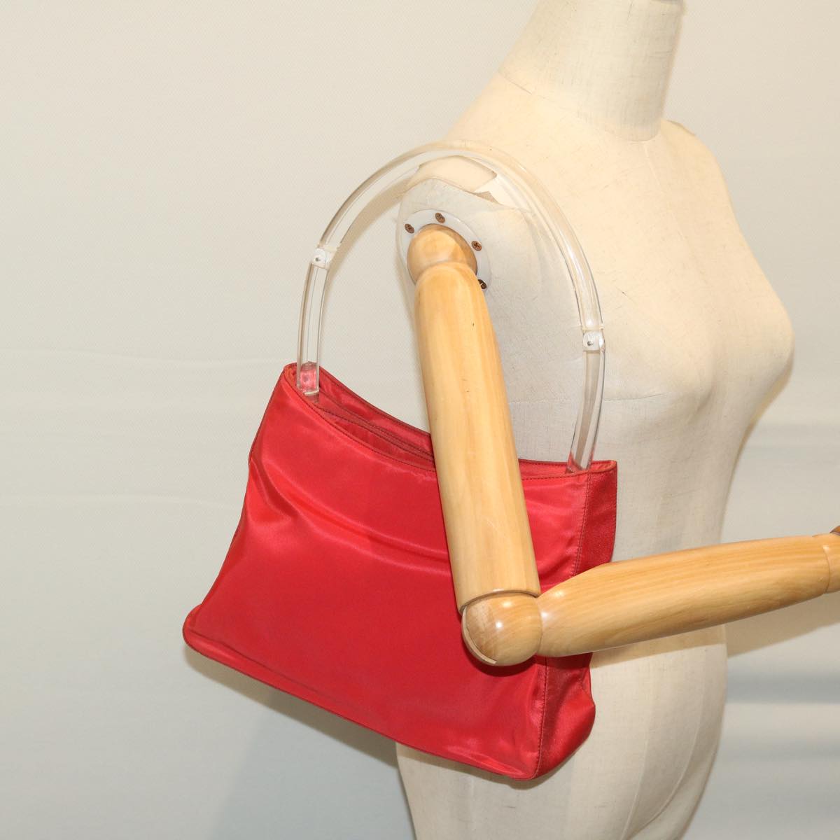 PRADA Hand Bag Nylon Red Auth 67067