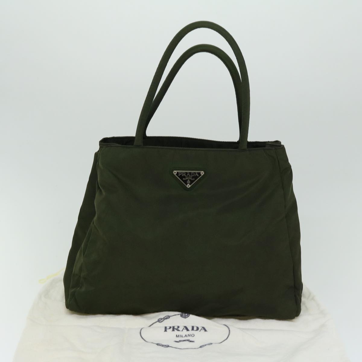 PRADA Hand Bag Nylon Green Auth 67069