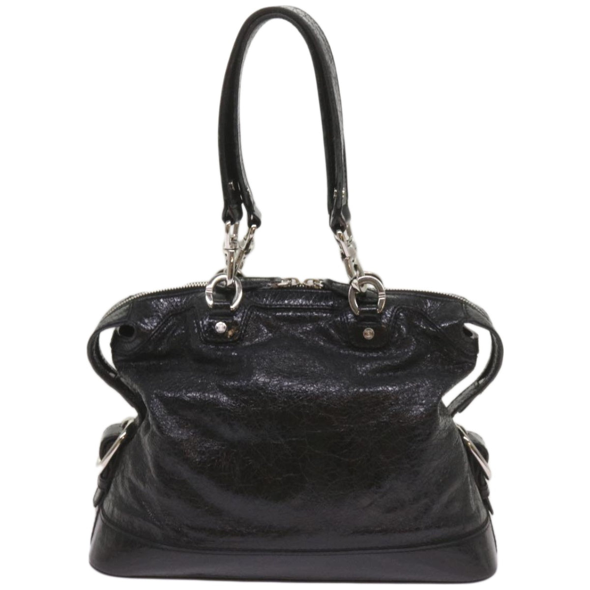 CELINE Hand Bag Leather Black Auth 67072