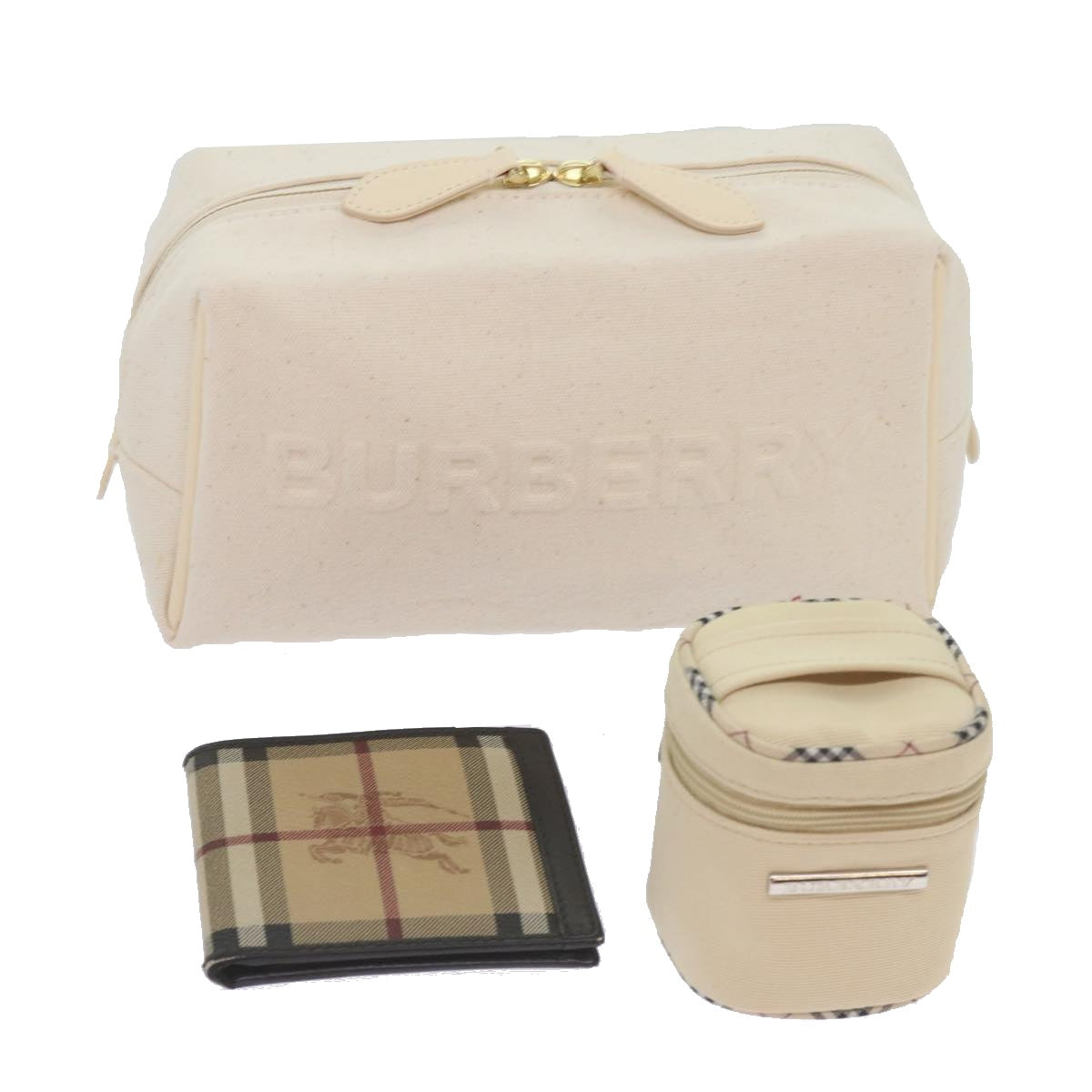 BURBERRY Nova Check Pouch Canvas 3Set Beige Auth 67078