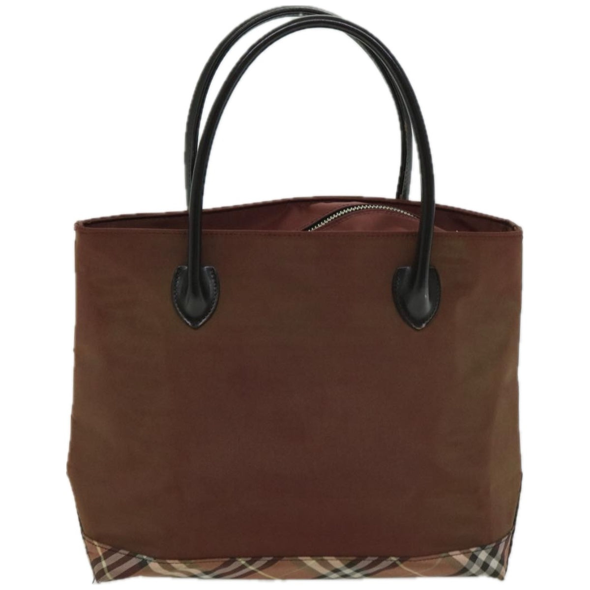 BURBERRY Nova Check Blue Label Hand Bag Nylon Brown Auth 67082 - 0