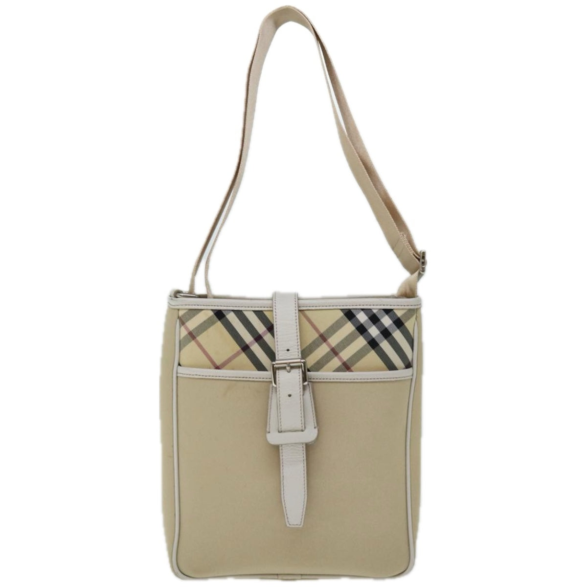 BURBERRY Nova Check Shoulder Bag Canvas Beige Auth 67083