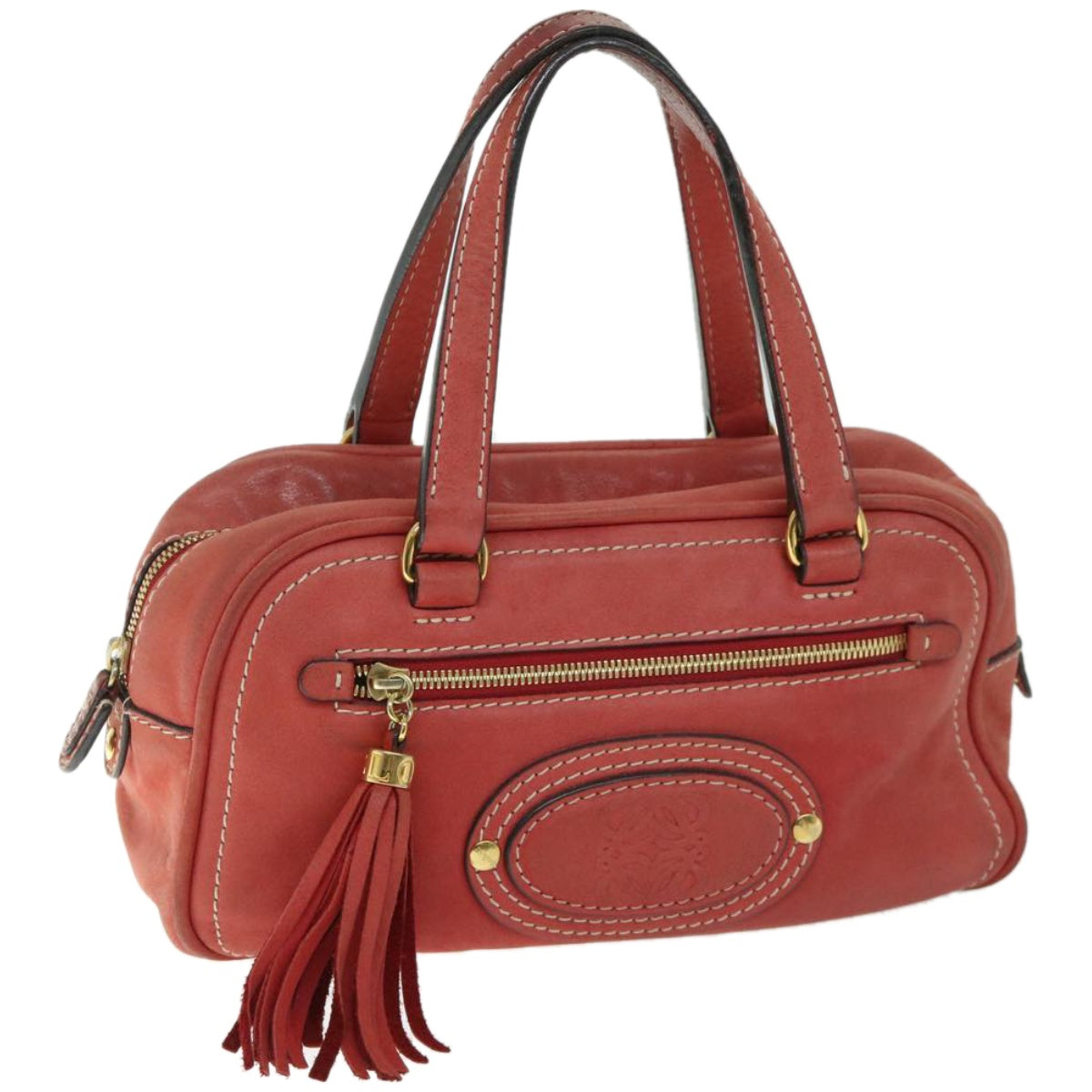 LOEWE Hand Bag Fringe Leather Pink Auth 67101