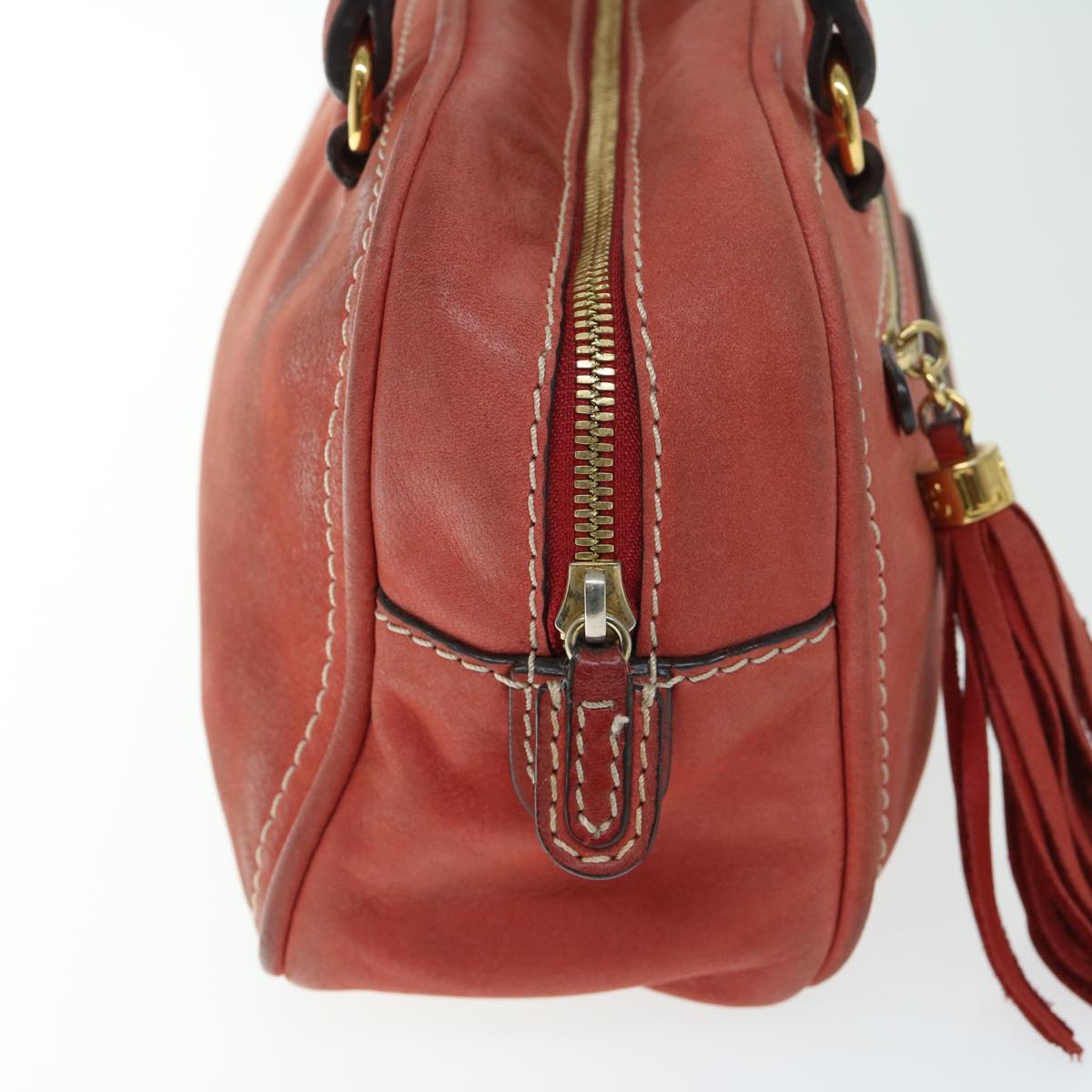 LOEWE Hand Bag Fringe Leather Pink Auth 67101