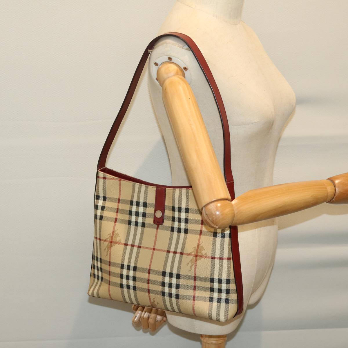 BURBERRY Nova Check Shoulder Bag PVC Beige Auth 67105