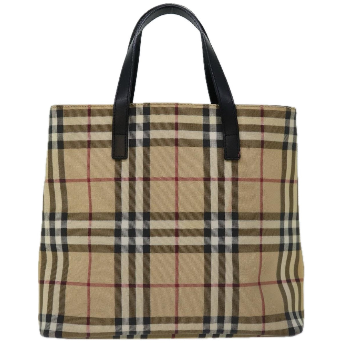 BURBERRY Nova Check Hand Bag PVC Beige Black Auth 67112