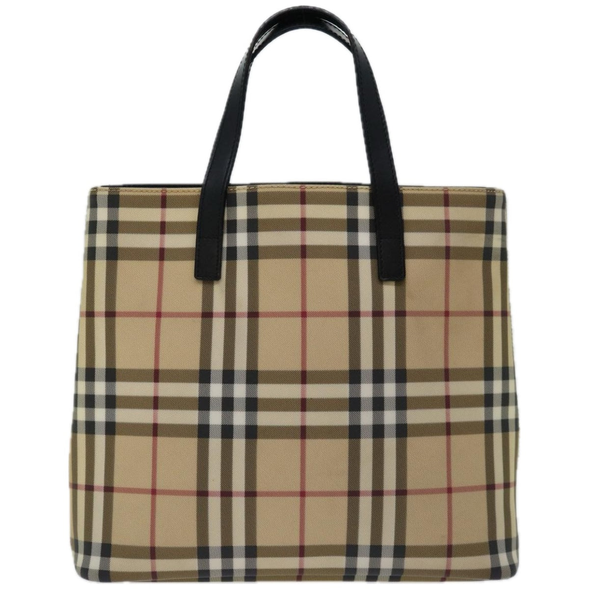 BURBERRY Nova Check Hand Bag PVC Beige Black Auth 67112