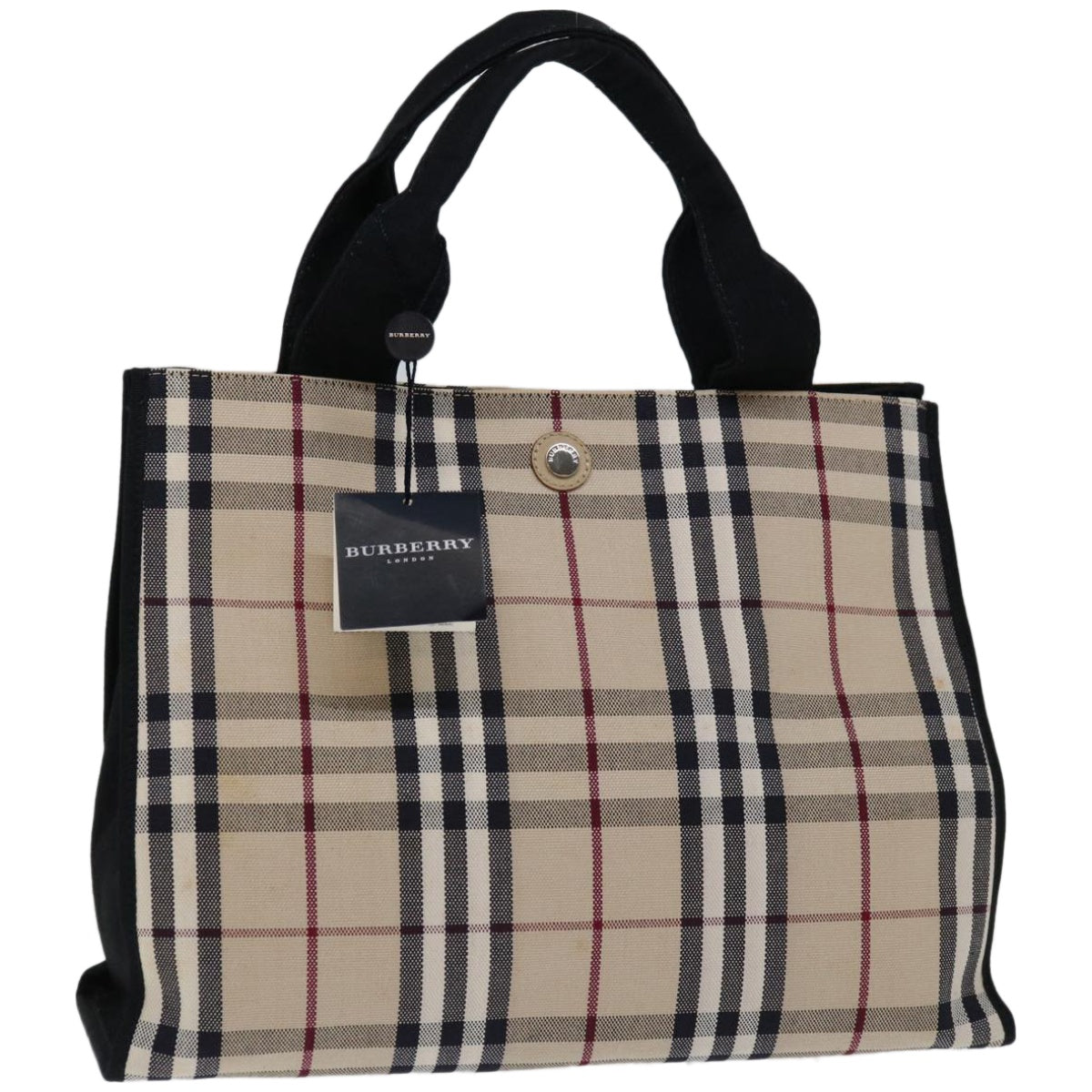 BURBERRY Nova Check Hand Bag Canvas Beige Black Auth 67116